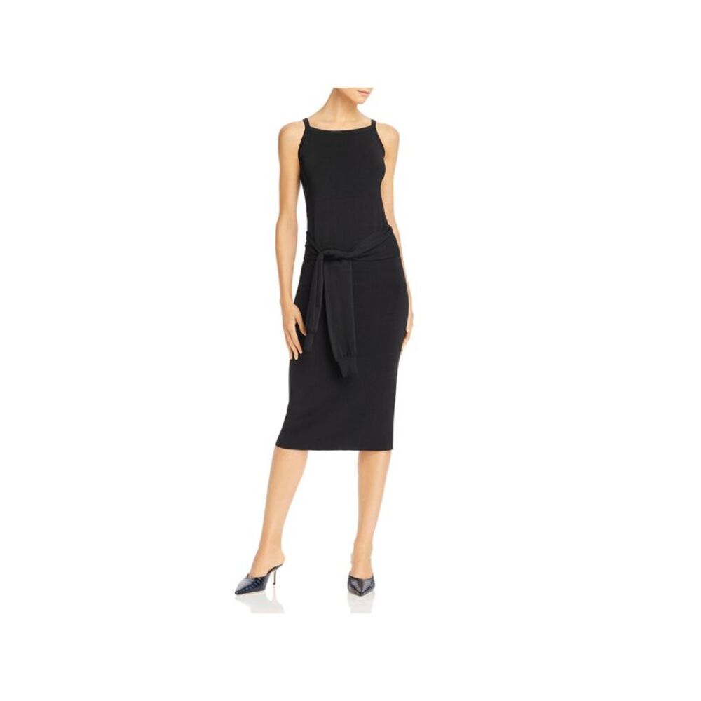 HELMUT LANG Womens Black Tie Sleeveless Midi Wear To Work Body Con Dress L